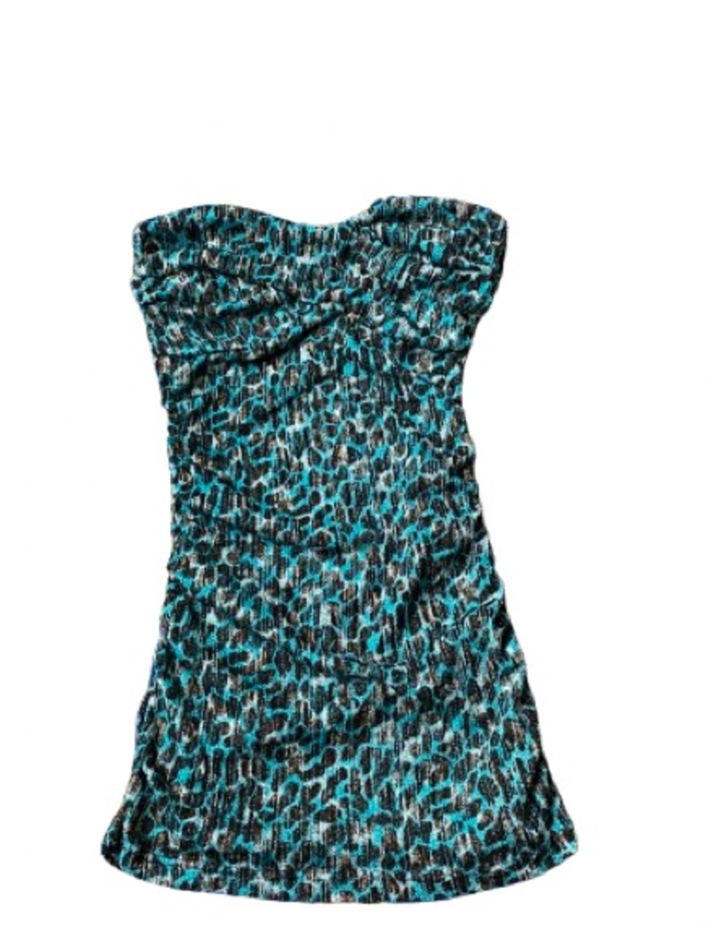 Strapless Teal and Black Leopard-Print Mini Dress